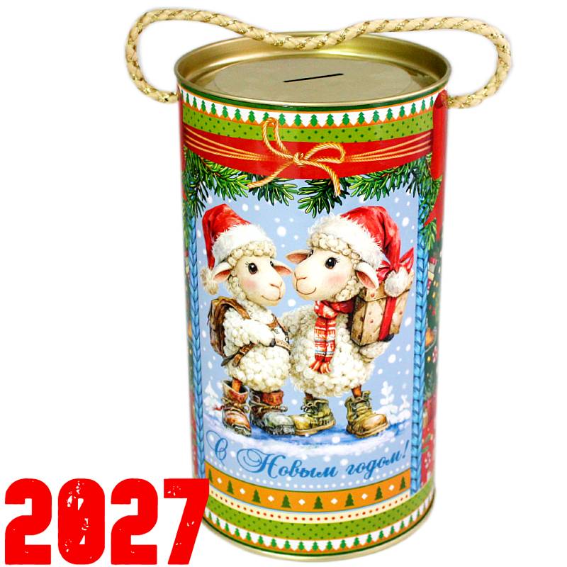 Новогодний подарок в картонной упаковке с конфетами 2027 года